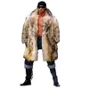 Manteau de fourrure pour hommes, Imitation cheveux de raton laveur, Long, épais, chaud, col de costume, laine artificielle, AE2N