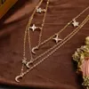 Chokers 2021 Colar de pingente de cristal vintage para mulheres boêmio multicamadas estrela lua cristal em camadas colar colar jóias presente de festa yq240201