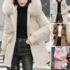 여자 트렌치 코트 여성 코트 후드 겨울 재킷 가짜 모피 칼라 따뜻한 세련된 지퍼 클로저