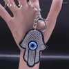 Keychains Evil Eyes Hamsa Hand Keychain Key Bling Crystal Alloy Ring For Friend Blue Eye Bag Car Accessories Jewelry Gift KXH142S0