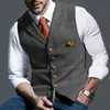 Herrvästar Tweed Suit Business For Men Waistcoat Vest Groomman Wedding Brwon Black Grey Jacket 240119