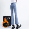 Frauen Thermal Flare Jeans Winter Schnee Warme Stretch Kurzen Jeans Dame Dünne Verdickte Bell-Bottom Denim Hose Plus Fleece hosen 240124