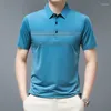 Polos masculinos 2024 t-shirt para homens manga curta primavera verão turn-down colarinho botão impressão carta listrada casual conforto tops