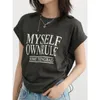 Kvinnors T-skjortor Chic Ven kvinnor Crop Tops Vintage Casual O-Neck DrawString Graphic T-Shirts Streetwear Fashion Tees Female Clothing Summer