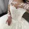 Luxury Ivory Illusion Long Sleeves Wedding Dress 2024 Princess Lace Appliques Beading Ball Gown Bridal GownsCustomed Vestido De Noiva