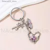 Nyckelringar Lanyards Y2K Pink Heart Wing Bow Keychain Pretty Pendant Key Ring for Women Girls Friendship Gift Handgjorda DIY SMYECK SET Q240201