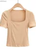 Kvinnors T-shirt 2024 Nya ankomst Sommarflickor Tunna Sexiga Solid Slim Low-Cut Square Neck Kortärmad topp L240201