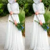 Vestidos de novia musulmanes imple blanco puro con cuentas de cristal escote alto gasa de manga larga 2019 vestidos de novia islámicos 2429