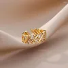 Cluster Rings Square Zircon For Women Gold Plated Charm Stainless Steel Ring 2024 Trend Luxury Wedding Aesthetic Jewelry Anillos Mujer