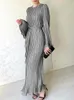 Повседневные платья Yeezzi, женское элегантное однотонное плиссированное вечернее платье с расклешенными рукавами, весенне-осеннее вечернее платье трапециевидной формы макси