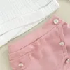 Set di abbigliamento Shorts Pudcoco Shorts Abiti a manica lunga una camicia a collo rotondo e cappello a bottone set da 3 pezzi per la festa 6m-5t