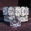 Luxo cor prata real noiva oval princesa corte anel de casamento conjunto para mulheres noivado banda jóias zircônia r4975 240118