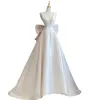 satin vintage wedding dresses 2024 sexy v neck Arabic Satin church garden bridal reception gowns Robe de mariee with big bow trumpet style wed dress Modest Bridal Gown