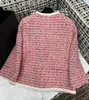 Jaquetas femininas designer marca outono e inverno novo cha doce versátil xadrez design requintado rosa grosso tweed casaco tecido 8jjz
