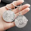 Keychains bil Perpetual Calender 2010 till 2060 Metal Pendant Zinc Eloy English Compass Keychain Men Women Keyring Creative Pendants Ring