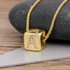 Chokers Nidin Hot Sale A-Z Initials Micro Pave Copper Cube Letter Pendant Necklaces For Women Men Charm Chain Family Name Jewelry Gift YQ240201