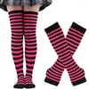 Women Socks Christmas Female Halloween High Festive Cosplay Striped Gloves Sock Set