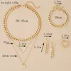 Halskette Ohrringe Set Mimicup Schmuck für weibliche Ball einschließlich V-förmige mehrschichtige Kette Ring Armband Frauen Geschenk Party