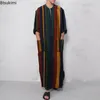 Ethnic Clothing 2024 Men's Muslim Abayas Cotton Line Nightgowns Bathrobe Robe Kaftan Holiday Beach Man Arabic Dress