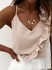 Bluzki damskie Kobiety letnia bluzka Seksowna v szyja bez pleców spaghetti biuro biuro damskie rękawowe