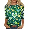 Damen T-Shirts St. Patrick's Day Four Leaf Print Dreiviertelärmel Top T-Shirt Sommer O Neck Short Camisetas