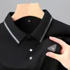 Men's T Shirts Luxurious High-grade Embroidery Lapel Short-sleeved T-shirt For Men 2024 Summer Fashion Casual Stretch Ice POLO Shirt