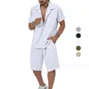 2024 verão masculino fatos de treino conjuntos soltos estilo casual bolso camisa terno de manga curta verão gola cubana