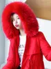 Trenchs de femmes Manteaux Parka rouge Femmes -30 degrés d'épaisseur Vestes d'hiver 2024 À l'intérieur Ajouter de la chaleur de velours Fourrure à capuche en coton Vêtements