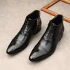 Sapatos pretos genuínos para homens, tornozelo de alta qualidade, tipo italiano, vestido masculino, botas de couro de vaca