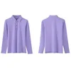 2023 Autumn Button Polo Collar Long Sleeve Cotton Tshirt Female Clothing Classic Tee White Black Purple Army Green S3XL TOPS 240129