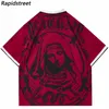 T-shirt polo Hip Hop Streetwear T-shirt grafica Virgin Mary Polo da uomo manica corta in cotone Harajuku Tops Tees Rosso Grigio 240129