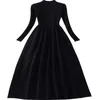 Casual jurken Halfhoge hals Zwart kort/lang gebreide jurk voor lente en herfst Frans
