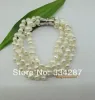 Strands Natural breeding Real freshwater pearl white irregular 510 mm 4 rows pearl bracelet 20CM magnet clasp