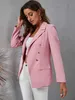 Pink Womens kostym blazer långärmad jacka dubbelbröst smal passform för lady party formella kvinnor toppkontor arbete 240130