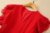 Primavera verano rojo color sólido sólido vestido tapa manga en V cuello en V panelado maxi vestidos casuales s4j290118 talla grande xxl