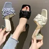 Jurk Schoenen Zomer Vrouwen Pompen Kantoor Slippers Sexy Weave Open Teen Outdoor Sandalen Dikke Hak Luxe Prom Vrouw