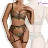 Bras Sets Lingerie Set Sensual Lace Underwear Transparent Embroidery 3 Pcs Garters Fancy Beautiful Short Skin Care Kits Intimate Bra