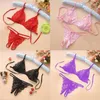 Bras Sexy Lace Lingerie Set Women See Through Exotic Open Crotch Transparent Underwear G-string Bandage Bikini Three-point