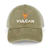 Casquettes Vulcain Blockchain |Forging Defi Corporate Ethos Chapeau de cowboy orange feu et blanc à la mode avec dos rabattable pour homme et femme