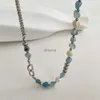 Chokers kshmir Natural stone blue crystal necklace baroque natural freshwater pearl niche design feeling fresh clavicle chain women YQ240201