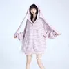 Kadın Hoodies Harajuku Sevimli Gevşek Stripe Tavşan Kulak Örtü Kapşonlu Fermuar Sweatshirt HARDIGAN COAT KPOP KAWAII KULLANIR