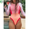 Costumi da bagno da donna MUOLUX Manica lunga Tie Dye One Piece Donna 2024 Monokini Costume da bagno Body Costume da bagno Summer Beach Rash Guard Surf