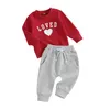 Set di abbigliamento Ragazzi per bambini Completi per San Valentino Stampa di lettere a cuore Felpe e pantaloni a maniche lunghe Set da 2 pezzi per bambini