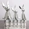 3 pièces créatif brillant lapin Statue décor à la maison moderne nordique Animal résine Art Sculpture artisanat bureau galvanisé ornement 240119