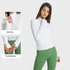 "Women's Half Zip Cropped Sweatshirt - Slim Long Sleeve Yoga Top with Waist Length, Soft and Warm Sports Jacket, Fashionable Stand-up Neck Hoodie Tee for Fitness and Comfort"