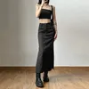 Skirts Mall Gothic Punk High Raise Slim Long Skirt Y2k Sexy Fashion Streetwear 2024 Grunge Casual Tag Split Women Midi