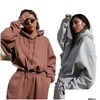 Mulheres Tracksuits Mulheres Sport Tracksuits Duas Peças Conjunto de Roupas Treino Cor Sólida Moletom Com Capuz Calça Longa Jogger Outfit Fema Otyqu