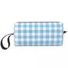 Cosmetic Bags Soft Blue Gingham Bag Women Makeup Travel Zipper Toiletry Organizer Pouch