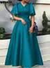 Party Dresses VONDA Summer Dress Women 2024 Elegant Wedding Maxi Long Sundress Casual Sexy V-Neck Short Sleeve Satin Solid Color Vestido