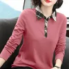 Polo da donna Temperamento autunnale e invernale Versatile pendolare Abbigliamento Patchwork Bottone Manica lunga Semplicità Solida Camicia POLO